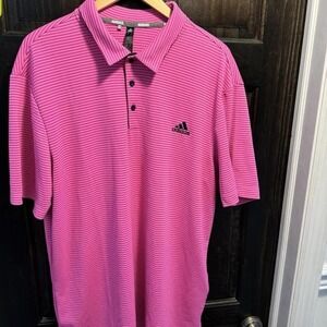ADIDAS Golf‎ Polo Shirt Mens XL Pink Black Stripe Performance Athletic Fit